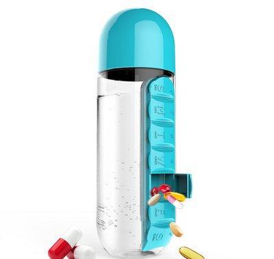 2-in-1 Water Bottle with 7-Day Pill Organizer - 600ml BPA-Free, Portable & Leakproof(Blue) Tristar Online