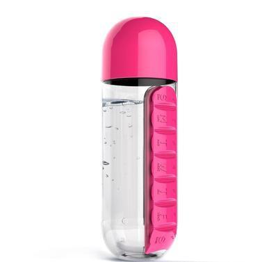 2-in-1 Water Bottle with 7-Day Pill Organizer - 600ml BPA-Free, Portable & Leakproof(Rose) Tristar Online