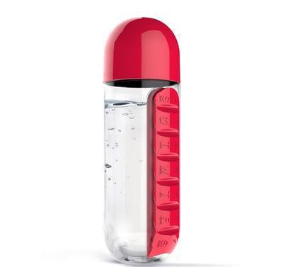2-in-1 Water Bottle with 7-Day Pill Organizer - 600ml BPA-Free, Portable & Leakproof(Red) Tristar Online