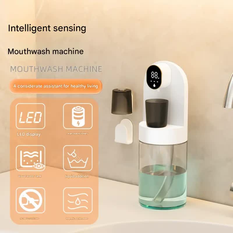 Smart Automatic Mouthwash Dispenser - 4 Adjustable Levels, LED Display, 2000mAh Battery & Magnetic Cups(white) Tristar Online