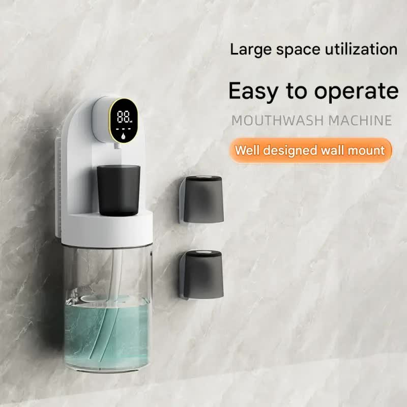 Smart Automatic Mouthwash Dispenser - 4 Adjustable Levels, LED Display, 2000mAh Battery & Magnetic Cups(white) Tristar Online
