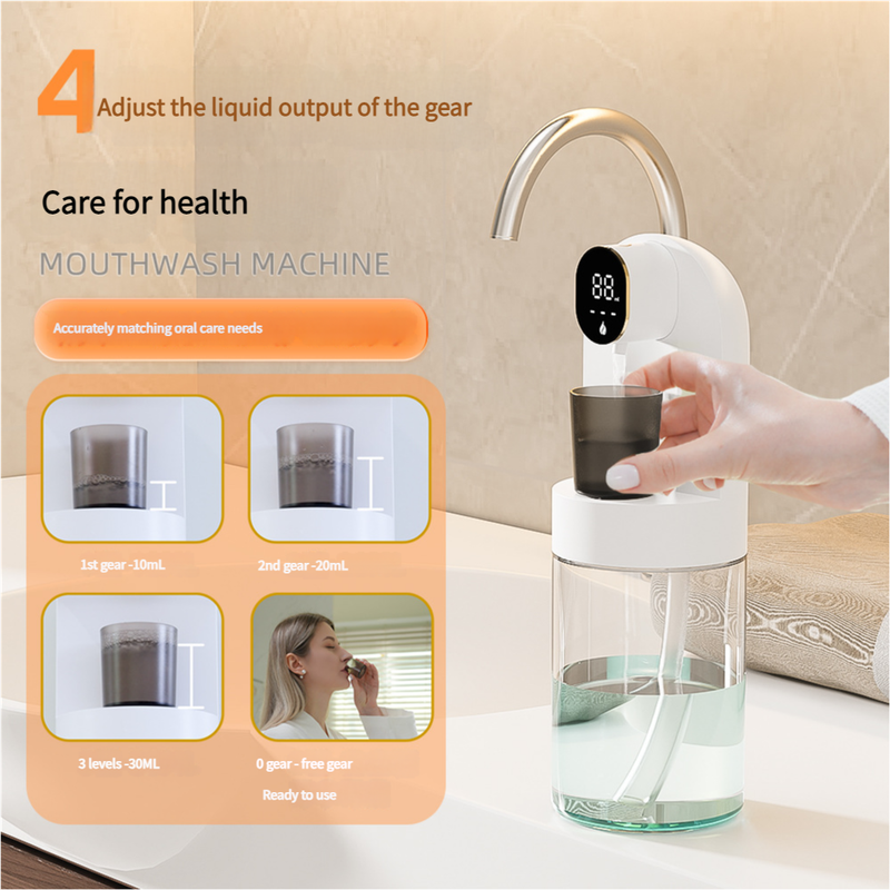 Smart Automatic Mouthwash Dispenser - 4 Adjustable Levels, LED Display, 2000mAh Battery & Magnetic Cups(white) Tristar Online
