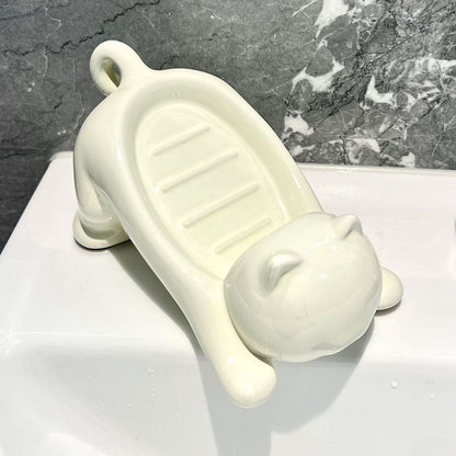 Charming Cat-Shaped Ceramic Soap Dish - Creative & Versatile Home Decor Accent(Milky white) Tristar Online