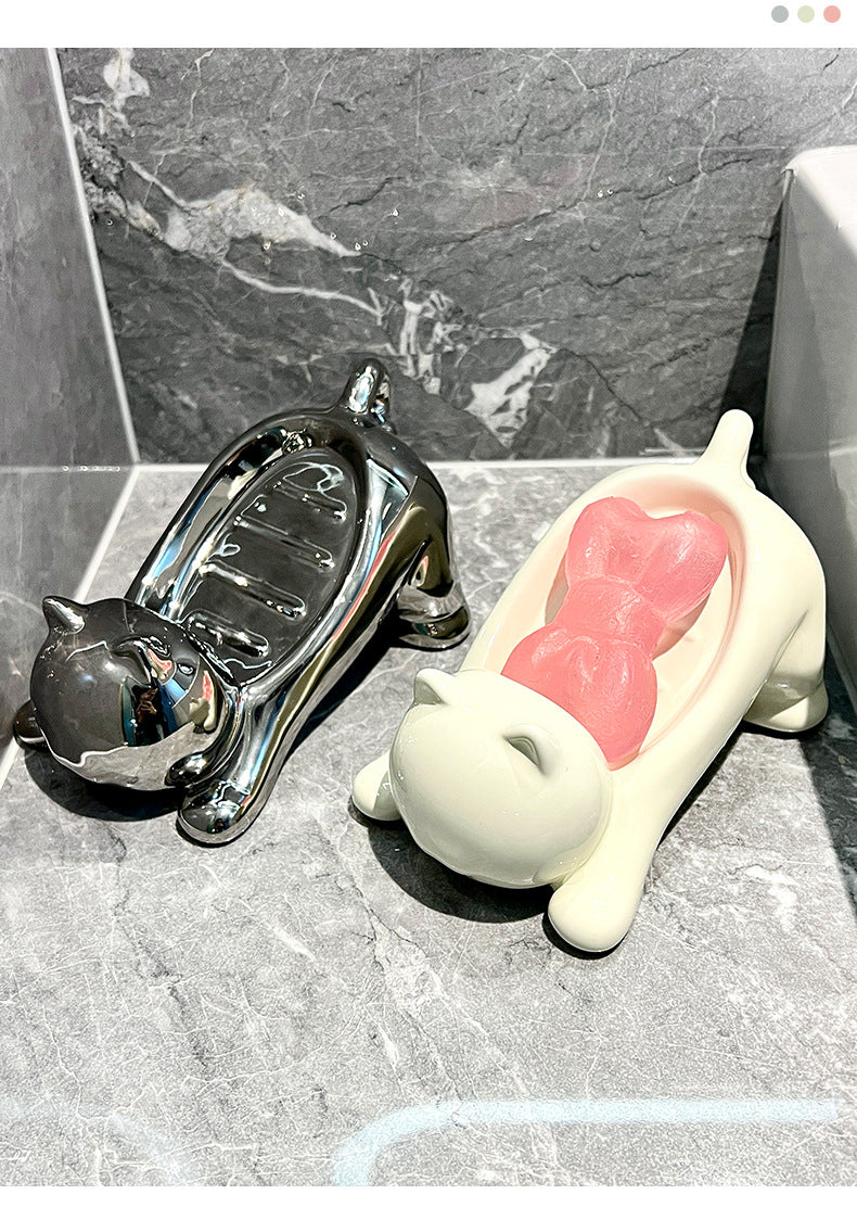 Charming Cat-Shaped Ceramic Soap Dish - Creative & Versatile Home Decor Accent(Milky white) Tristar Online