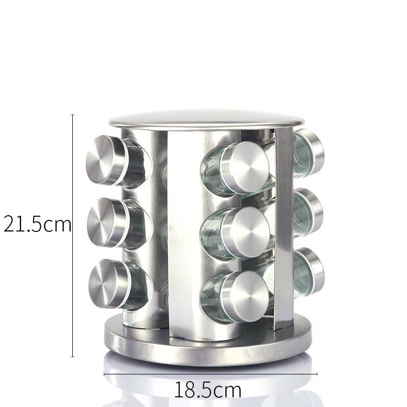 Modern stainless steel round rotating spice rack with 12 empty glass jars (88 ml each) Tristar Online