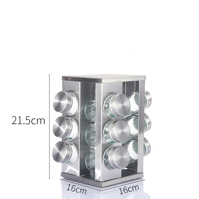 Modern stainless steel square spice revolving rack with 12 (88 ml each) empty glass jars Tristar Online