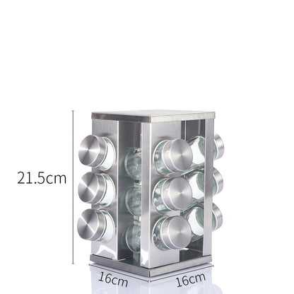 Modern stainless steel square spice revolving rack with 12 (88 ml each) empty glass jars Tristar Online
