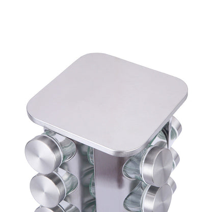 Modern stainless steel rounded corner rotating spice rack with 16 empty glass jars (88 ml each) Tristar Online