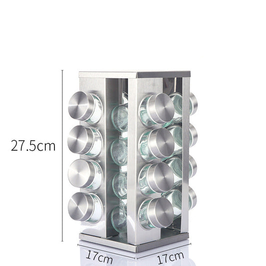 Modern stainless steel square spice revolving rack with 16 (88 ml each) empty glass jars Tristar Online