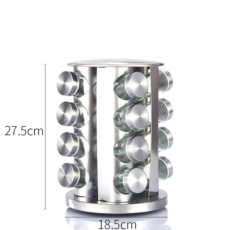 Modern stainless steel round-top rotating spice rack with 16 empty glass jars (88 ml each) Tristar Online