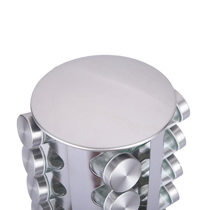 Modern stainless steel round-top rotating spice rack with 16 empty glass jars (88 ml each) Tristar Online