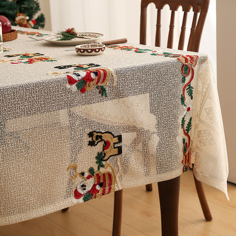 Embroidered Christmas Tablecloth - Embroidered Santa Claus, Reindeer (140*200cm) Tristar Online
