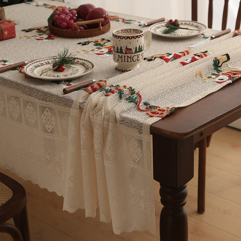 Embroidered Christmas Tablecloth - Embroidered Santa Claus, Reindeer (140*200cm) Tristar Online