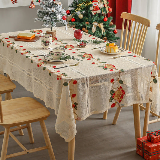 Embroidered Christmas Tablecloth - Embroidered Bells & Holly Design (140*140cm) Tristar Online