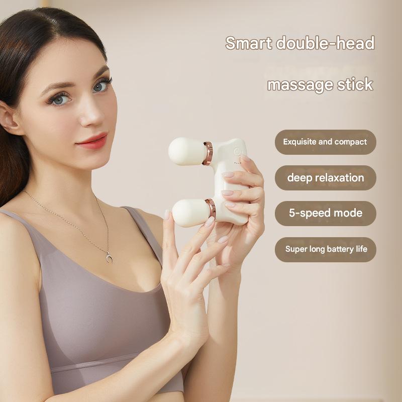 White Portable Dual Head Mini Massager - 5 Modes, Quiet Operation, USB-C Rechargeable Tristar Online