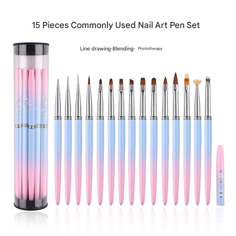 Professional Nail Art Brush Kit (15pcs) - Gradient Handles Manicure Tools Tristar Online