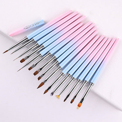 Professional Nail Art Brush Kit (15pcs) - Gradient Handles Manicure Tools Tristar Online