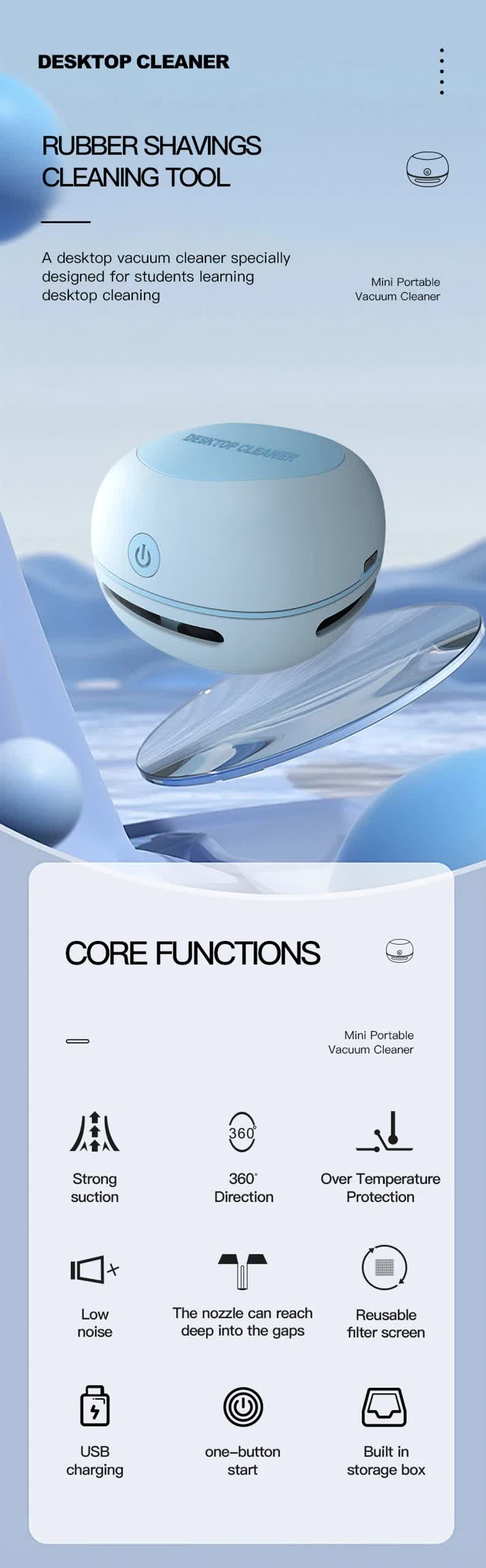 White Cordless Tabletop Crumb Sweeper - USB Rechargeable Mini Vacuum for Desk Tristar Online