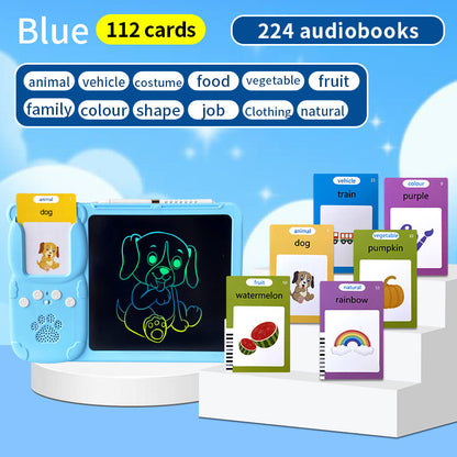 Blue (112 cards, pure English) Kids Interactive Early Education Toy: Combination Card Reader & LCD Drawing Board for Toddlers Tristar Online