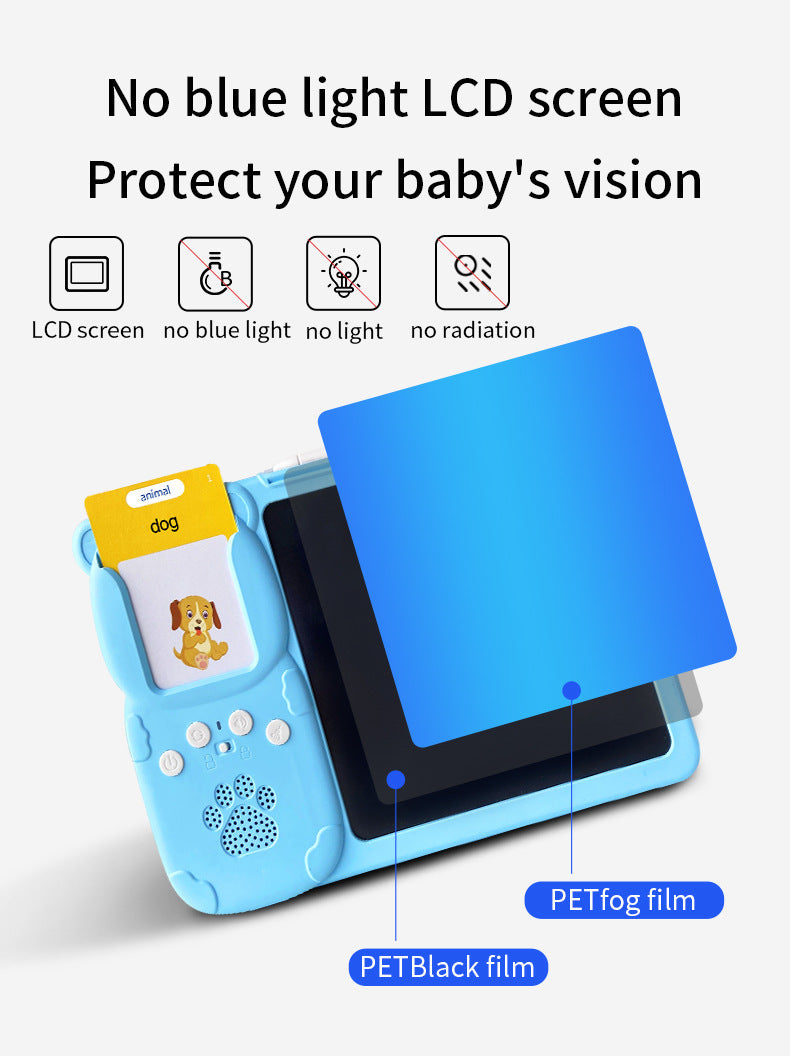 Blue (112 cards, pure English) Kids Interactive Early Education Toy: Combination Card Reader & LCD Drawing Board for Toddlers Tristar Online