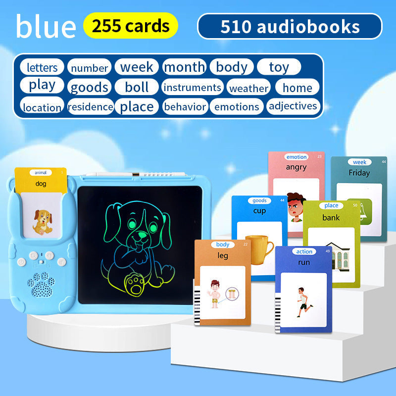 Blue (255 cards, pure English) Kids Interactive Early Education Toy: Combination Card Reader & LCD Drawing Board for Toddlers Tristar Online