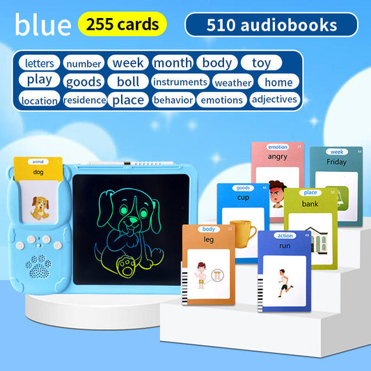 Blue (255 cards, pure English) Kids Interactive Early Education Toy: Combination Card Reader & LCD Drawing Board for Toddlers Tristar Online