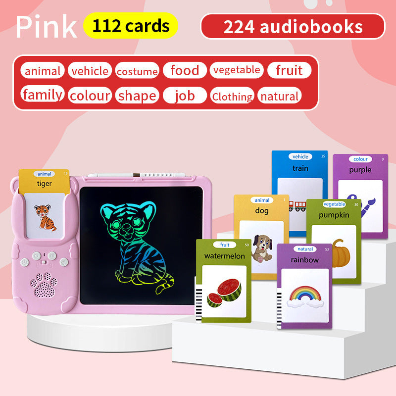 Pink (112 cards, pure English) Kids Interactive Early Education Toy: Combination Card Reader & LCD Drawing Board for Toddlers Tristar Online