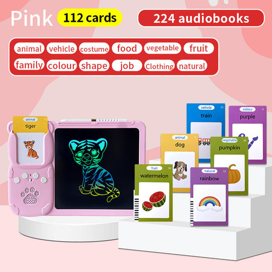 Pink (112 cards, pure English) Kids Interactive Early Education Toy: Combination Card Reader & LCD Drawing Board for Toddlers Tristar Online