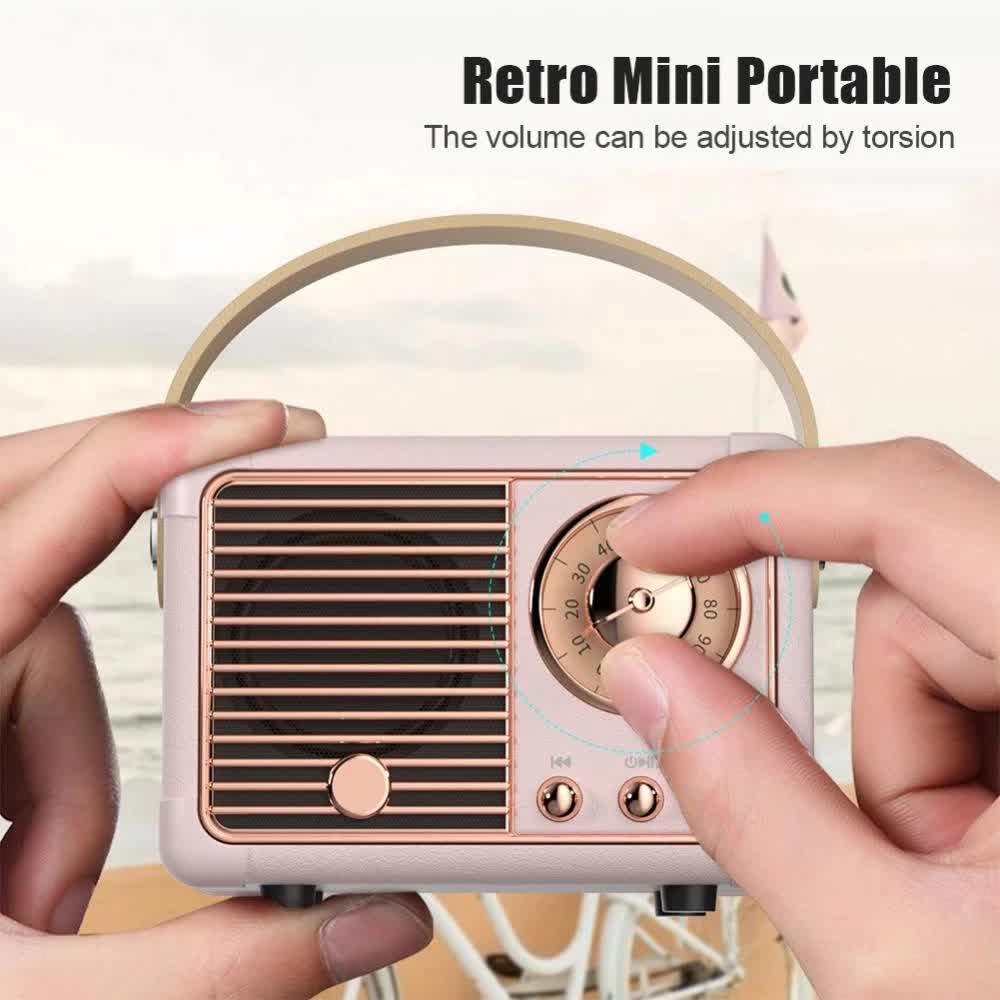Pink Retro Bluetooth Speaker - Portable Mini Wireless Speaker with Vintage Radio Design (Product size: 7x11x5cm) Tristar Online