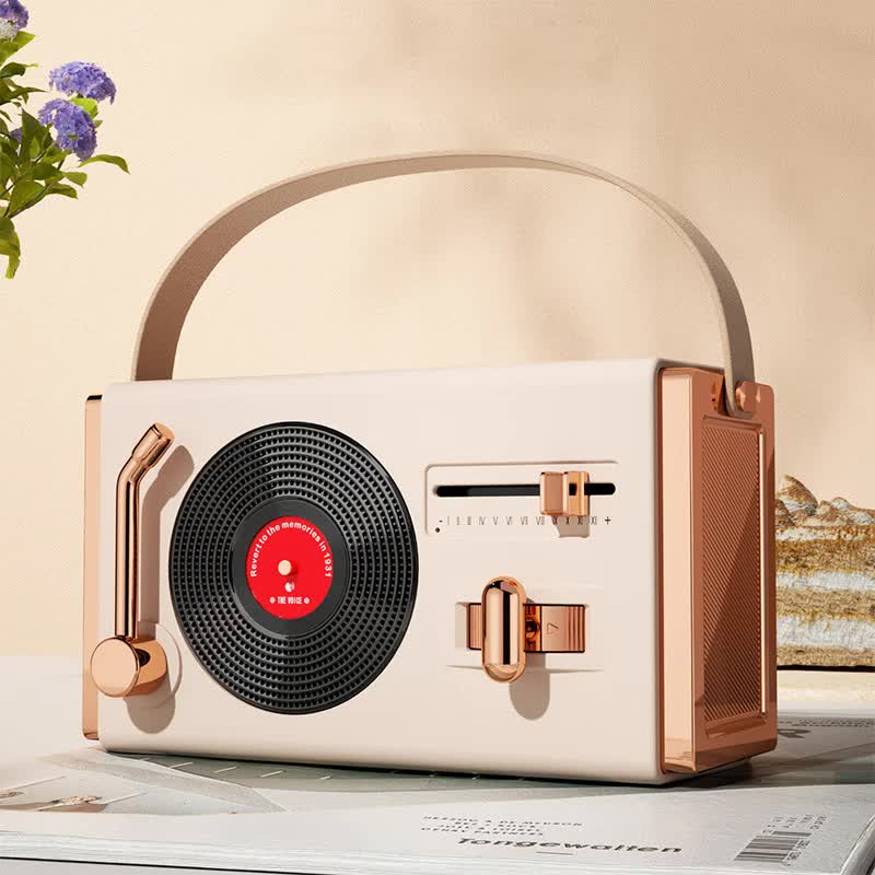 Beige Retro Record Player Style Bluetooth Speaker - Portable Wireless Turntable Design Audio Tristar Online
