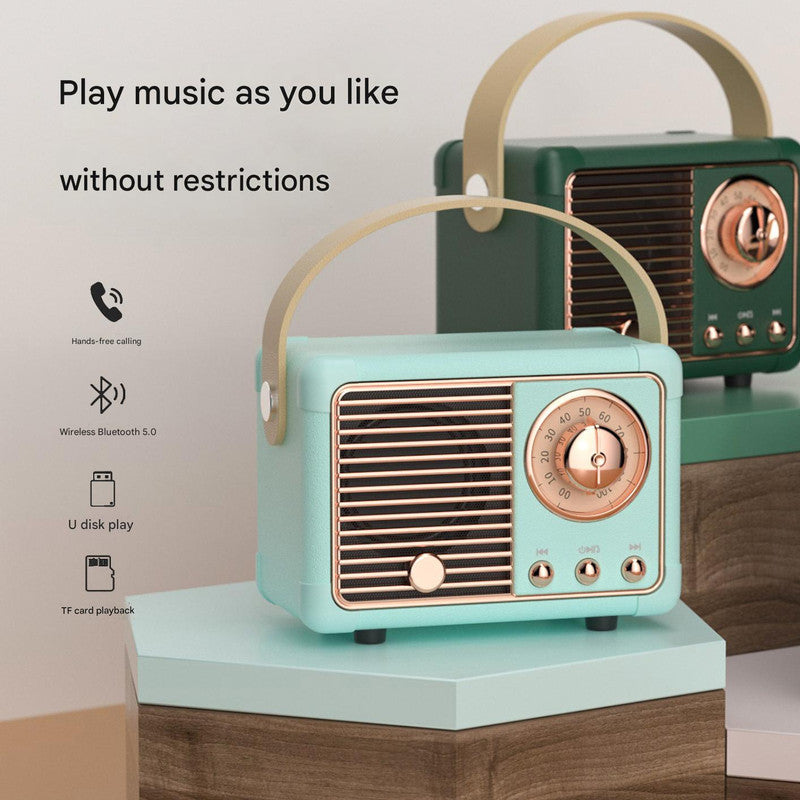 Blue Retro Bluetooth Speaker - Portable Mini Wireless Speaker with Vintage Radio Design (Product size: 7x11x5cm) Tristar Online