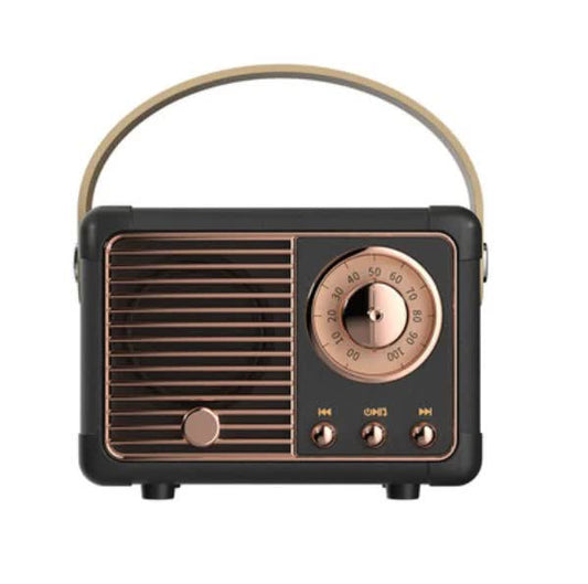 Black Retro Bluetooth Speaker - Portable Mini Wireless Speaker with Vintage Radio Design (Product size: 7x11x5cm) Tristar Online