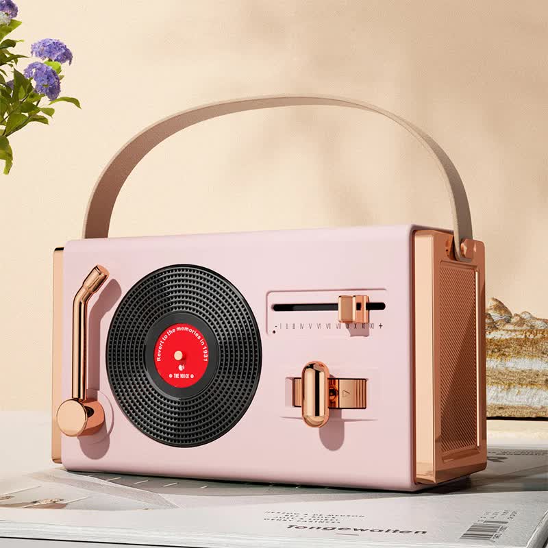 Pink Retro Record Player Style Bluetooth Speaker - Portable Wireless Turntable Design Audio Tristar Online