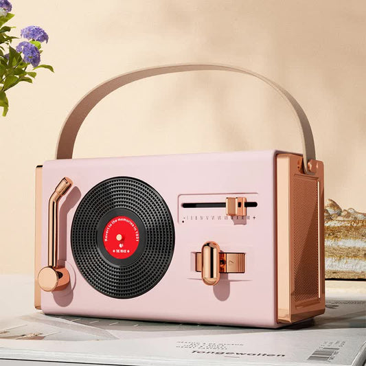Pink Retro Record Player Style Bluetooth Speaker - Portable Wireless Turntable Design Audio Tristar Online