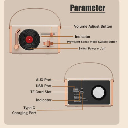 Pink Retro Record Player Style Bluetooth Speaker - Portable Wireless Turntable Design Audio Tristar Online