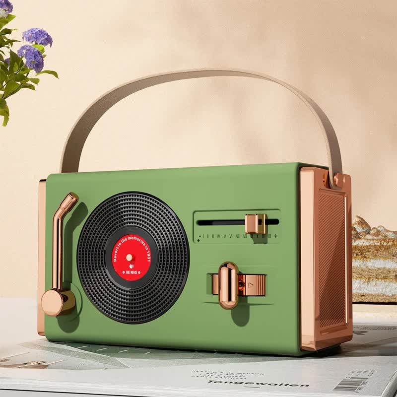 Green Retro Record Player Style Bluetooth Speaker - Portable Wireless Turntable Design Audio Tristar Online