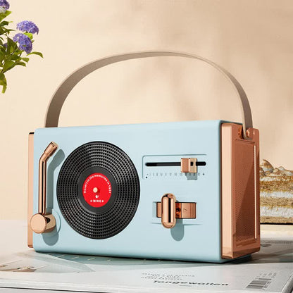 Blue Retro Record Player Style Bluetooth Speaker - Portable Wireless Turntable Design Audio Tristar Online