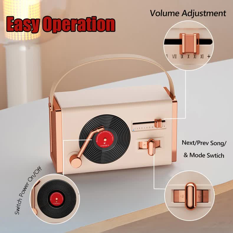 Blue Retro Record Player Style Bluetooth Speaker - Portable Wireless Turntable Design Audio Tristar Online