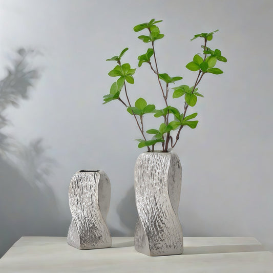 Silver Abstract Twisted Ceramic Vase - Artistic Minimalist Flower Holder for Home Decor (20x10x10cm) Tristar Online