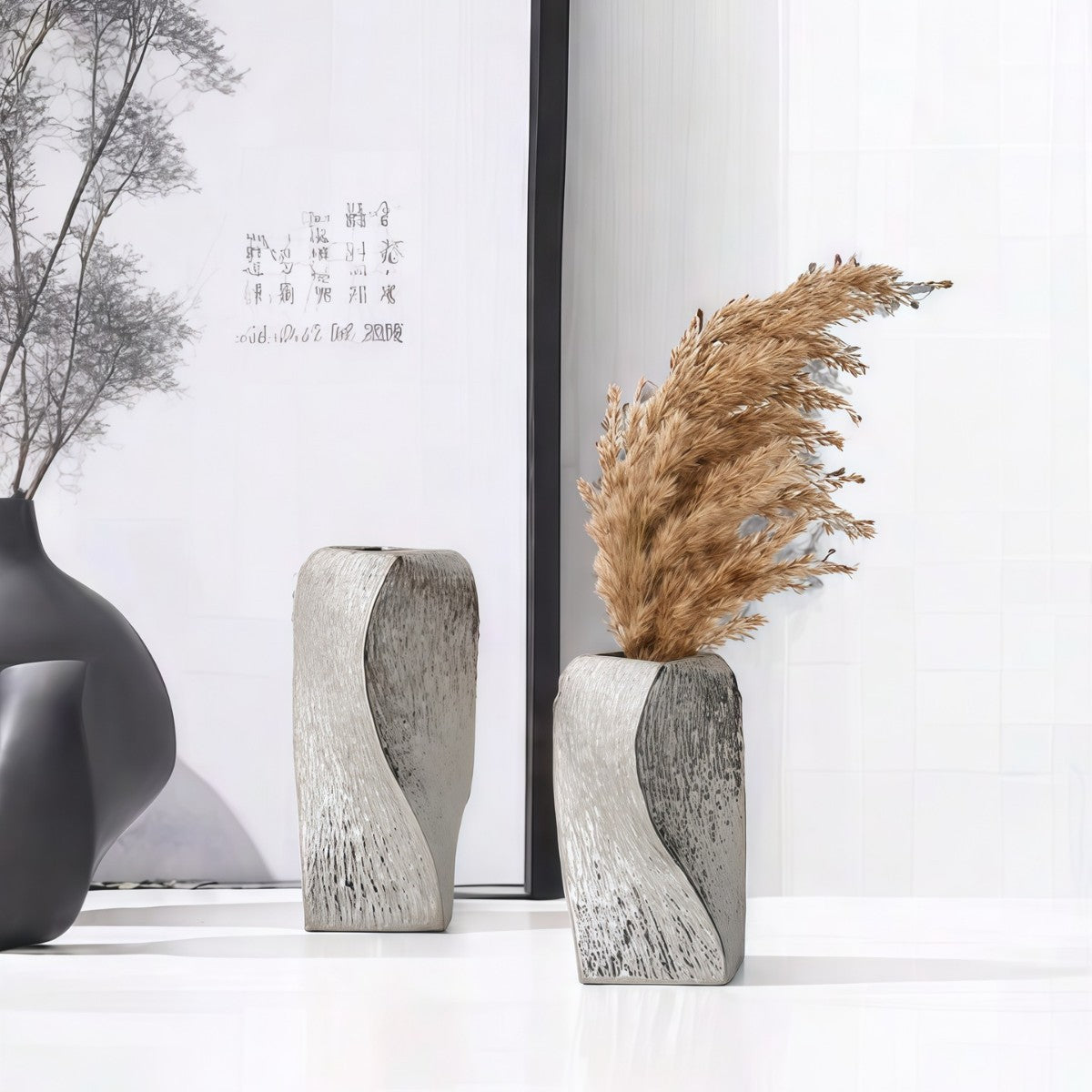 Silver Abstract Twisted Ceramic Vase - Artistic Minimalist Flower Holder for Home Decor (20x10x10cm) Tristar Online