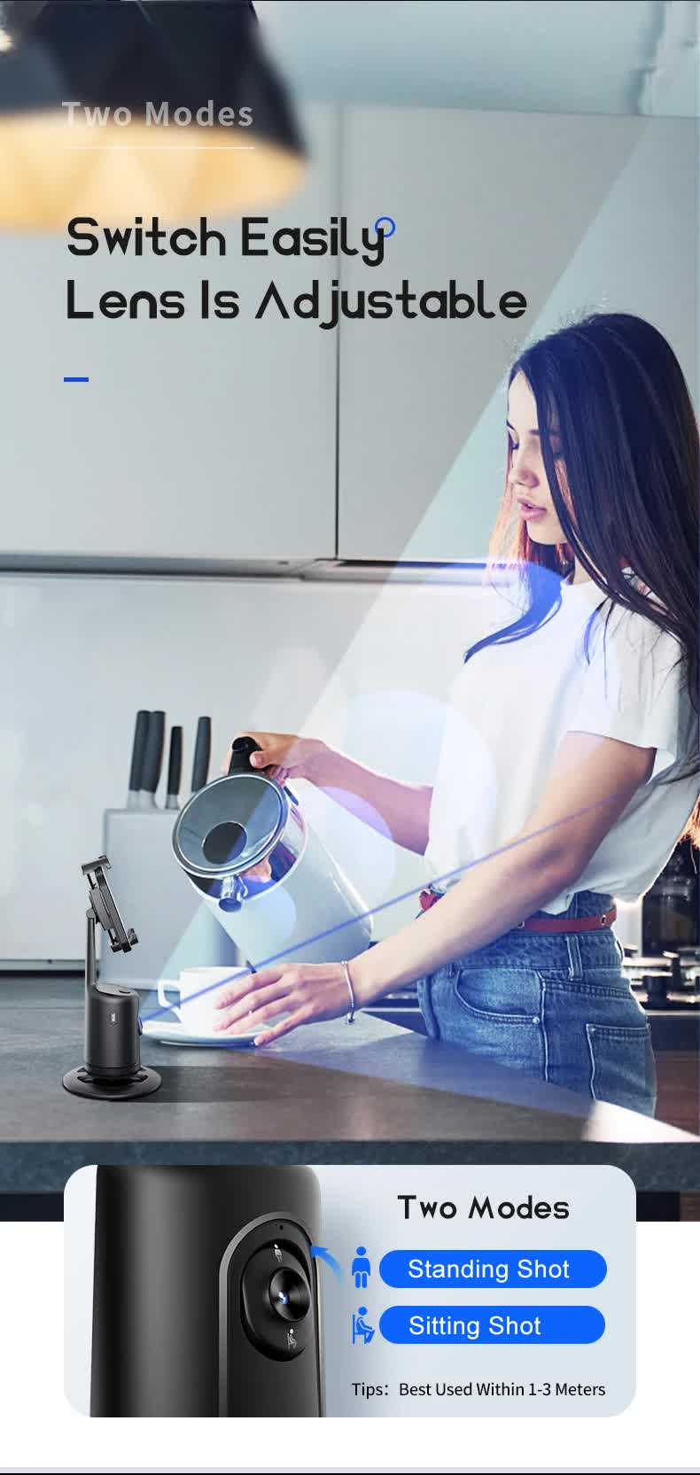 Black AI Smart Auto Tracking Phone Holder - 360° Rotation Face & Body Tracking Mount Tristar Online