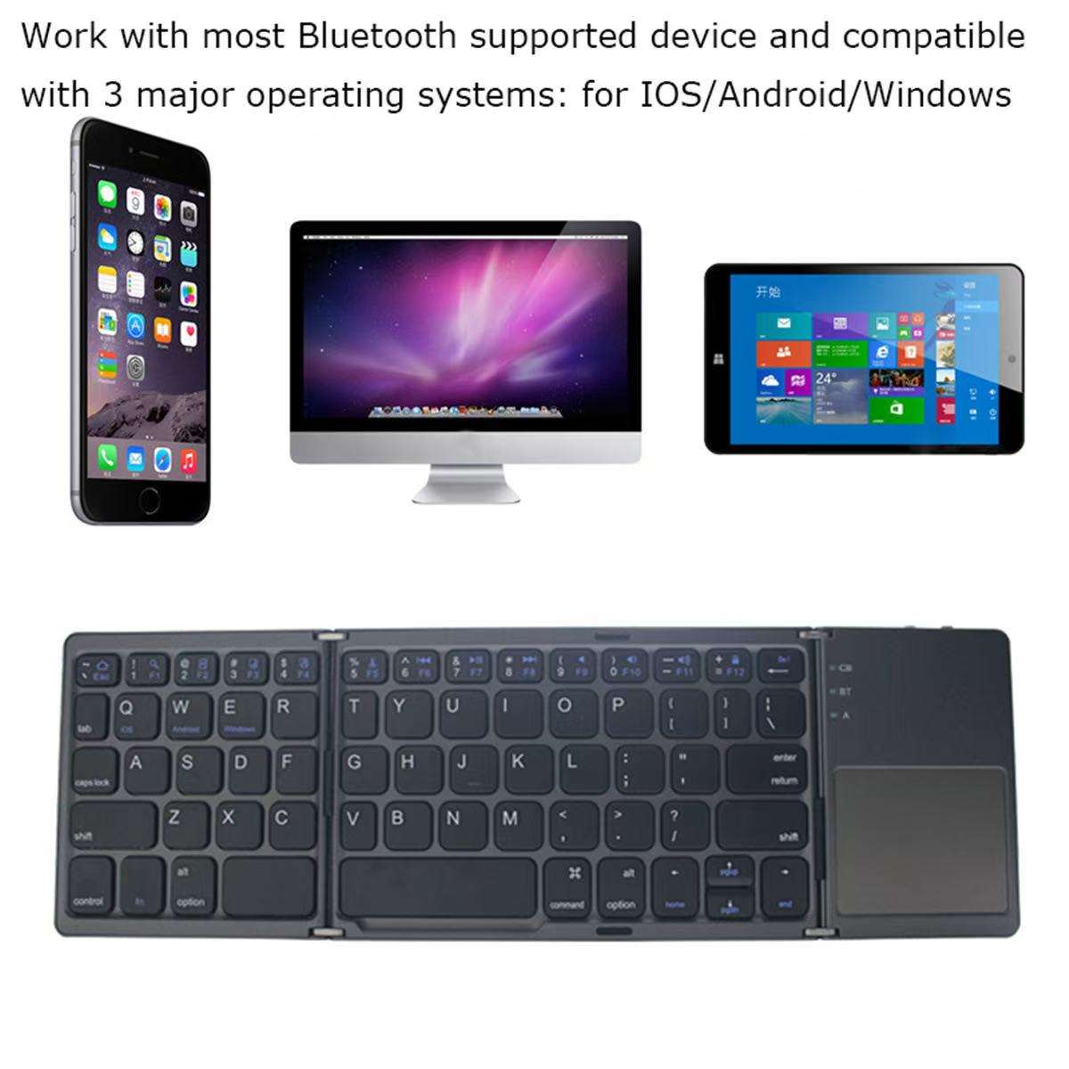 Black Tri-Fold Bluetooth Keyboard with Touchpad - Multi-Device Compatible (iOS/Android/Win) Tristar Online
