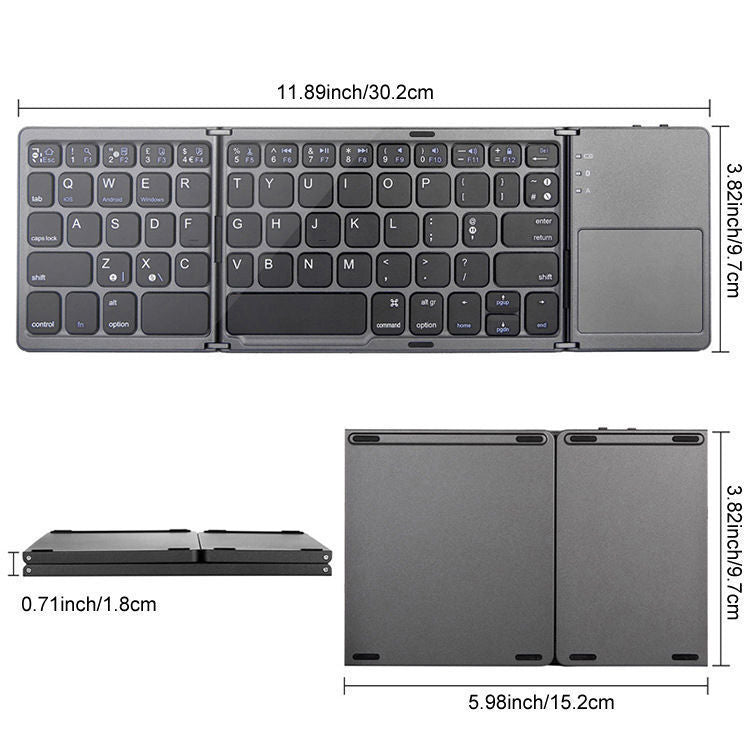 Black Tri-Fold Bluetooth Keyboard with Touchpad - Multi-Device Compatible (iOS/Android/Win) Tristar Online