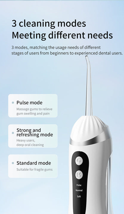White Portable Ultrasonic Oral Irrigator with 3 Cleaning Modes Smart Teeth Cleaning Machine Tristar Online