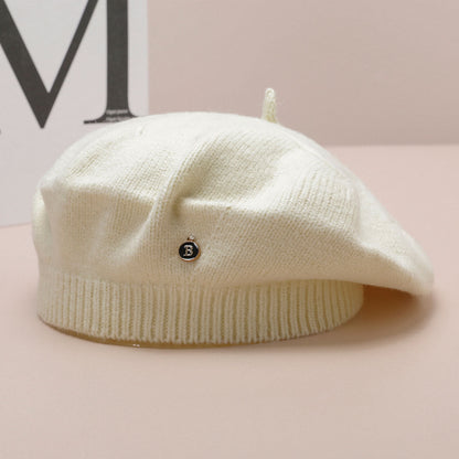 White Vintage Inspired Knitted Beret - Stretchy & Comfortable Wool Blend Cap Tristar Online
