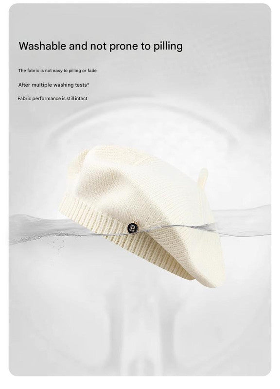 White Vintage Inspired Knitted Beret - Stretchy & Comfortable Wool Blend Cap Tristar Online