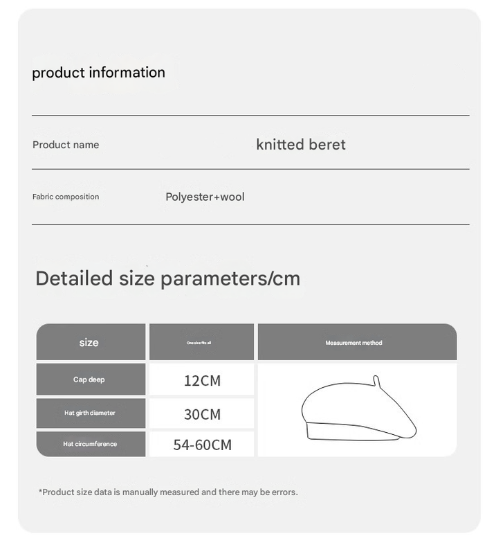 White Vintage Inspired Knitted Beret - Stretchy & Comfortable Wool Blend Cap Tristar Online