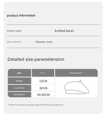 White Vintage Inspired Knitted Beret - Stretchy & Comfortable Wool Blend Cap Tristar Online
