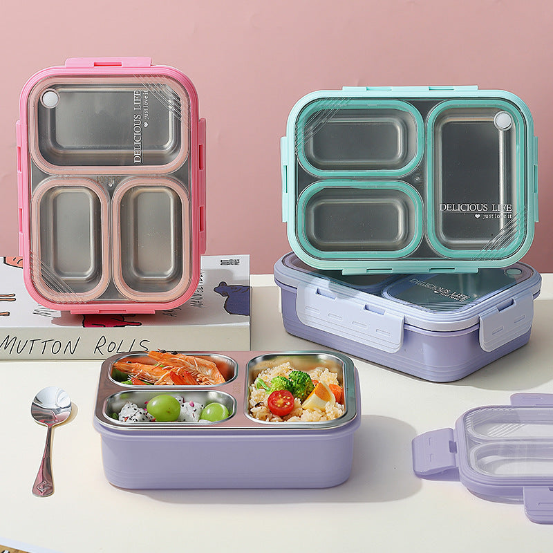 Purple 3-Compartment Stainless Steel Bento Lunch Box - Leak-Proof, for Kids & Adults for School & Office Tristar Online