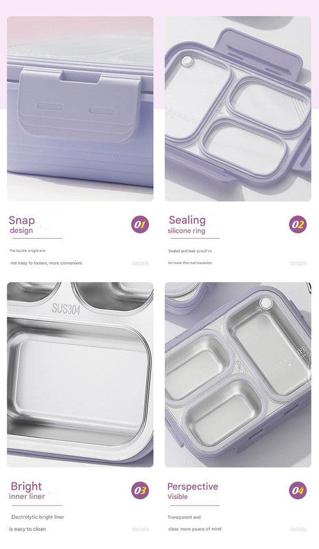 Purple 3-Compartment Stainless Steel Bento Lunch Box - Leak-Proof, for Kids & Adults for School & Office Tristar Online